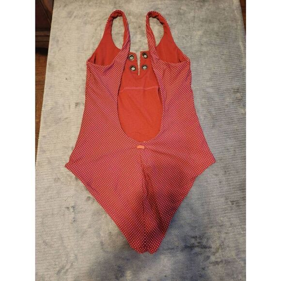 Roxy Women's Red Polka Dot Scoop Neck One Piece Swimsuit Size L - Picture 2 of 4